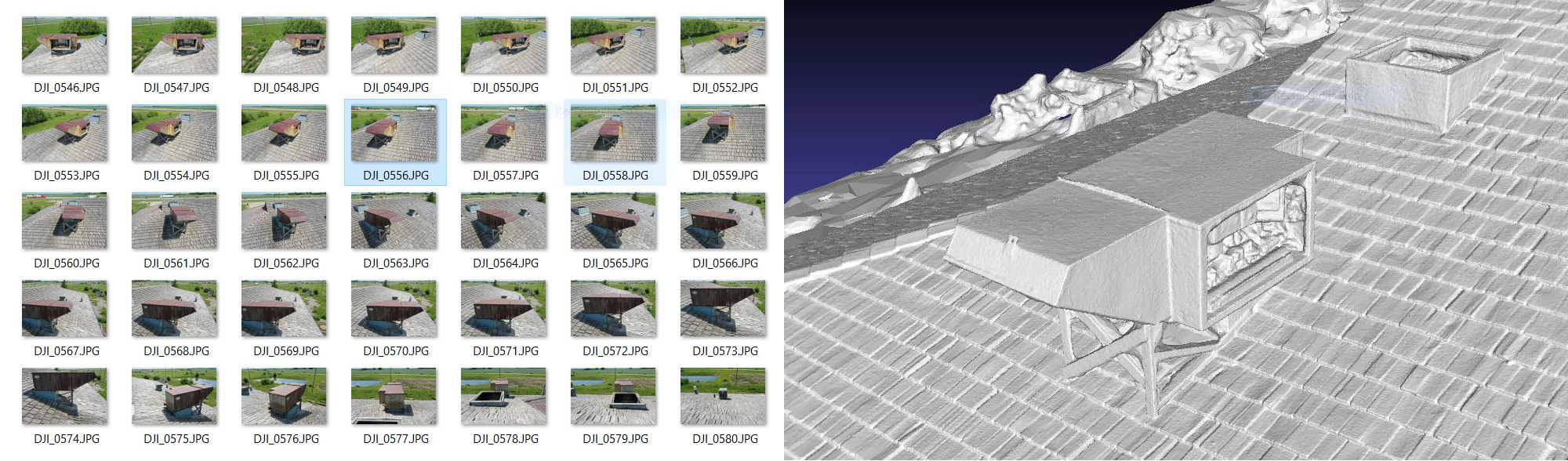 dronephotos and render of vent hood on roof